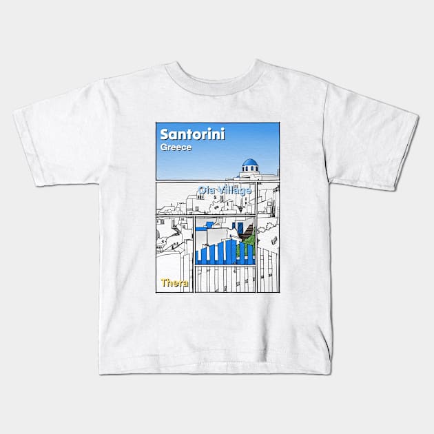 Oia Village Kids T-Shirt by PolyLine